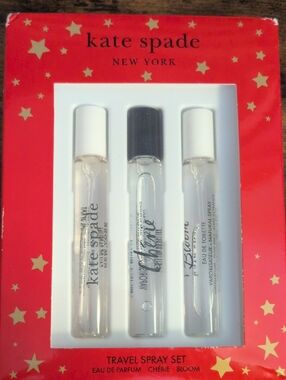 kate spade Travel Spray Set — Clear Vials 3 Different Perfumes.Bloom, Cherie,